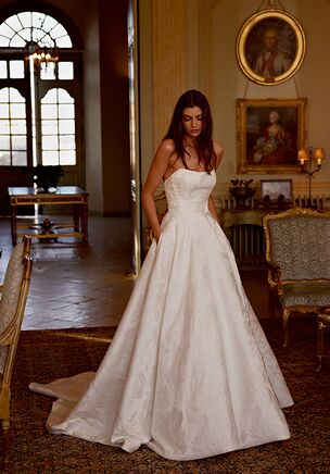 Floral Brocade A-Line Gown with Modern Seaming and Pockets