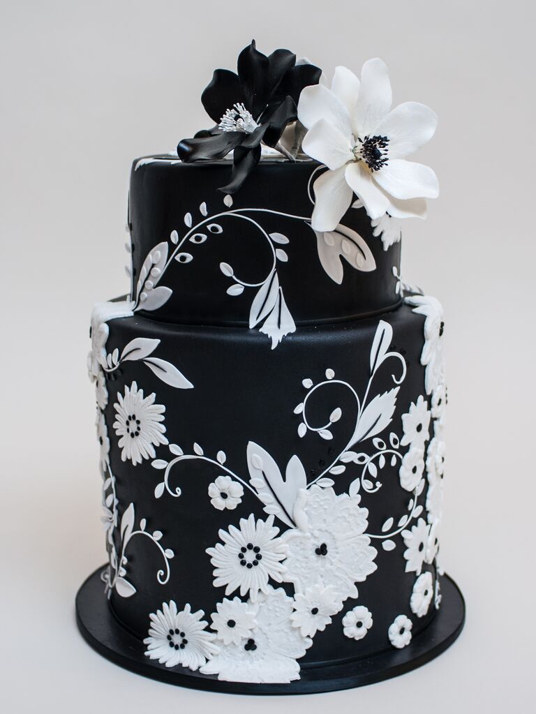 Black, White, and Grey Marble Fondant Wedding Cake