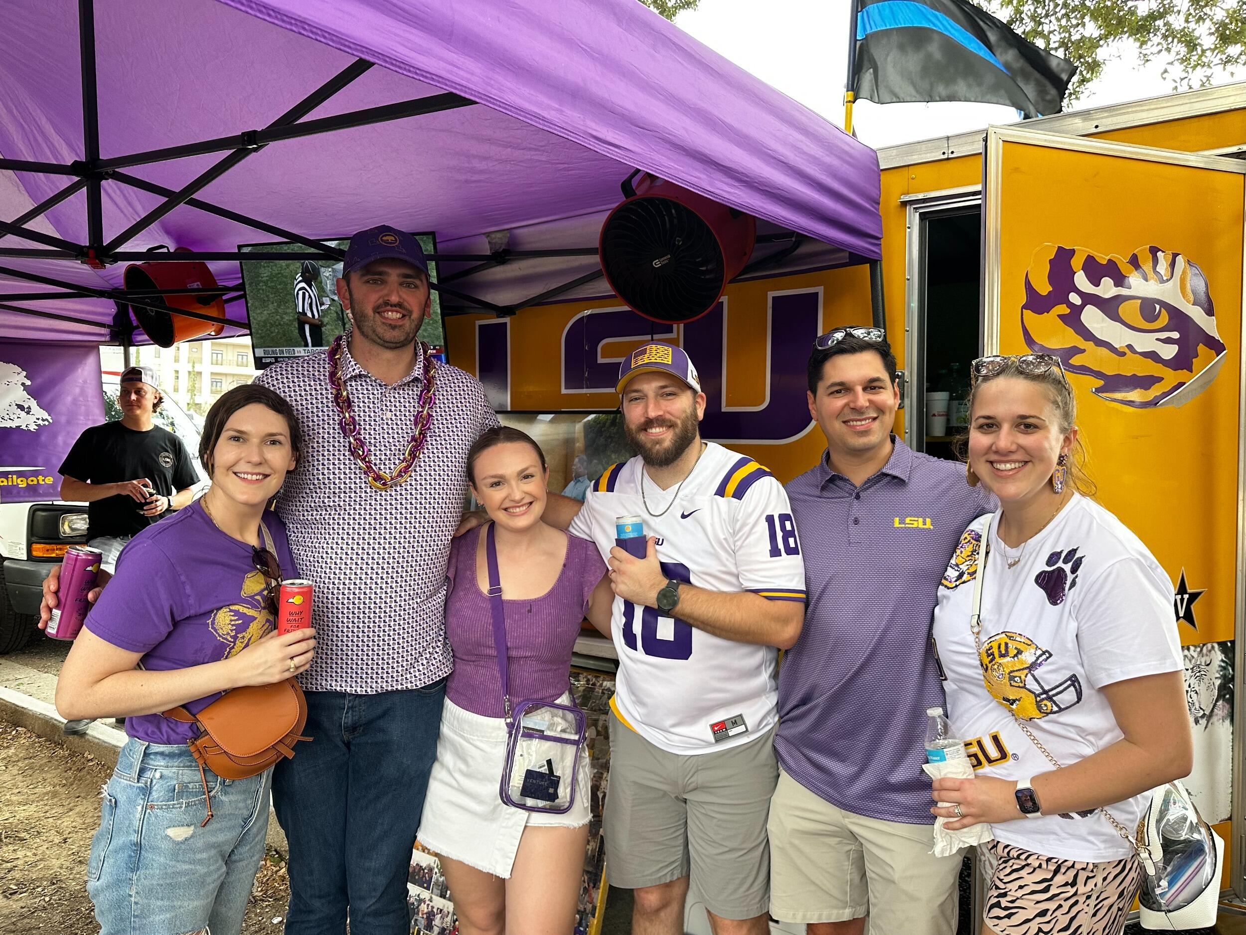 LSU football with tiger friends! Troy and Hannah, and Max and Brittany.