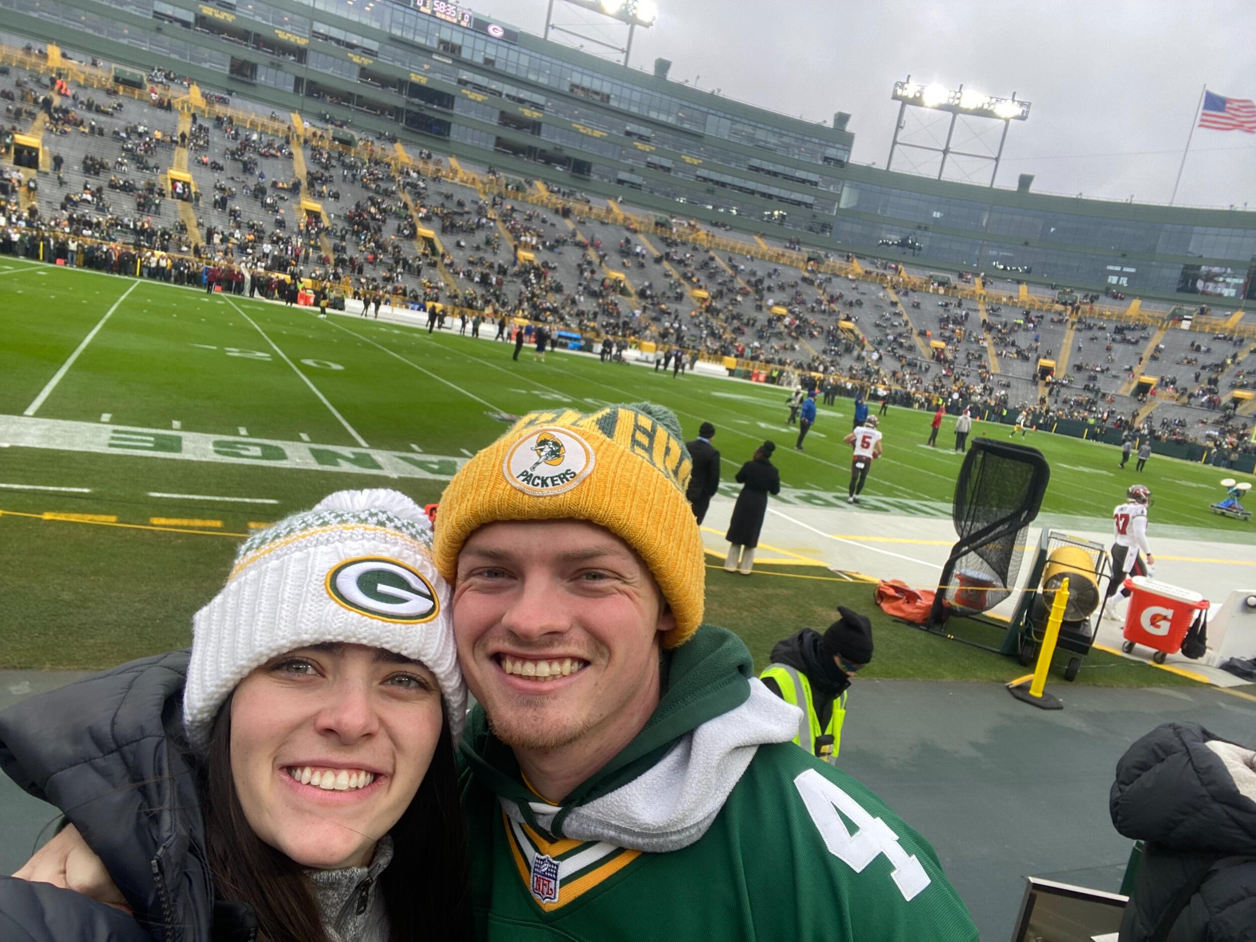 Close seats for Packer game... Jake refuses to take anymore tickets from work after the Packers lost.