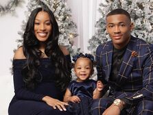 Devonta Smith with fiancee Mya Danielle and their child