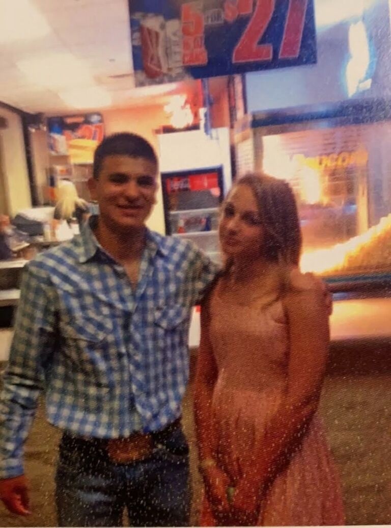 Julian and I met when I was 14 and he was 15.  He was always conveniently hanging out in front of classrooms I would need to walk by in order to get to my class. In February of 2015, I pulled a teddy bear out of my bag to tell my mom a "sophomore boy liked me." Being in a very minimal "talking" stage Julian had to meet my ENTIRE family at my sisters high school graduation celebration. (because they were chasing him down). This is our first picture together (shoutout Aunt Kimber)