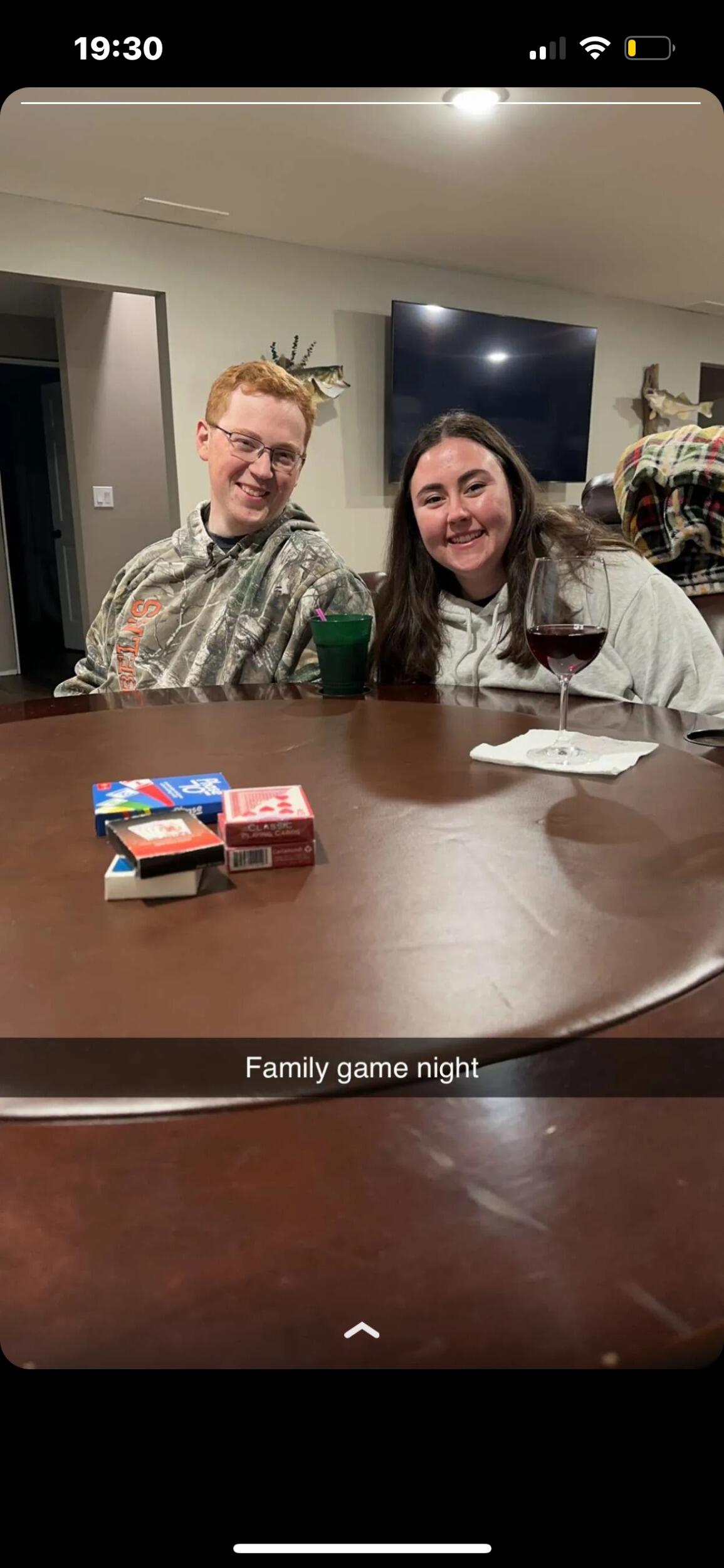 Family game night at Abbe's parents.