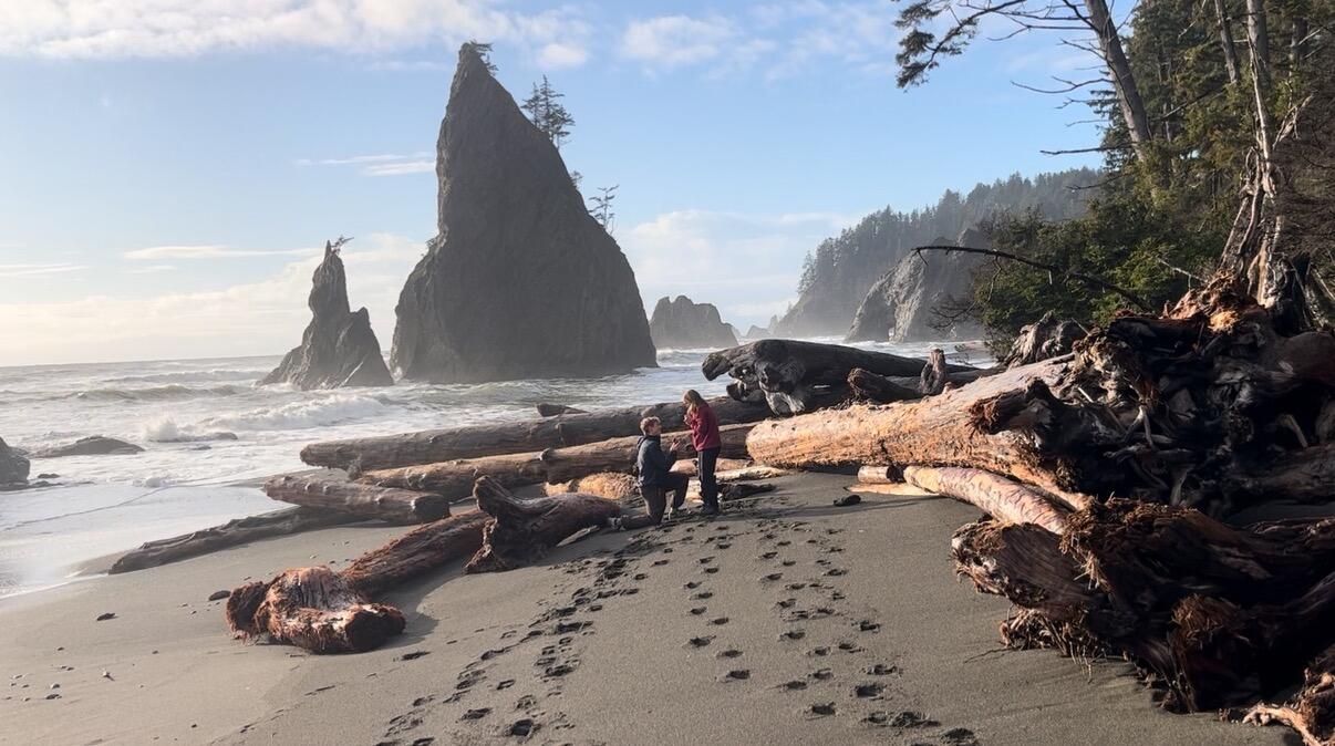 Lance and Gabby's engagement on Rialto Beach, Olympic National Park
