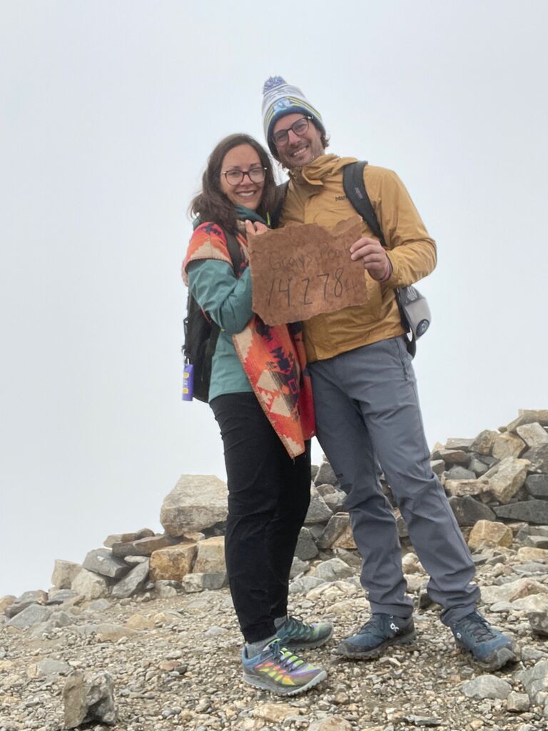 After a trip to attend a friends wedding, “We” (David), were determined to climb Grays Peak… 14,278’, fully unprepared with 2 peanut butter and jelly sandwiches and a Coors Light. One of the most profound climbs, and moments of our relationship.