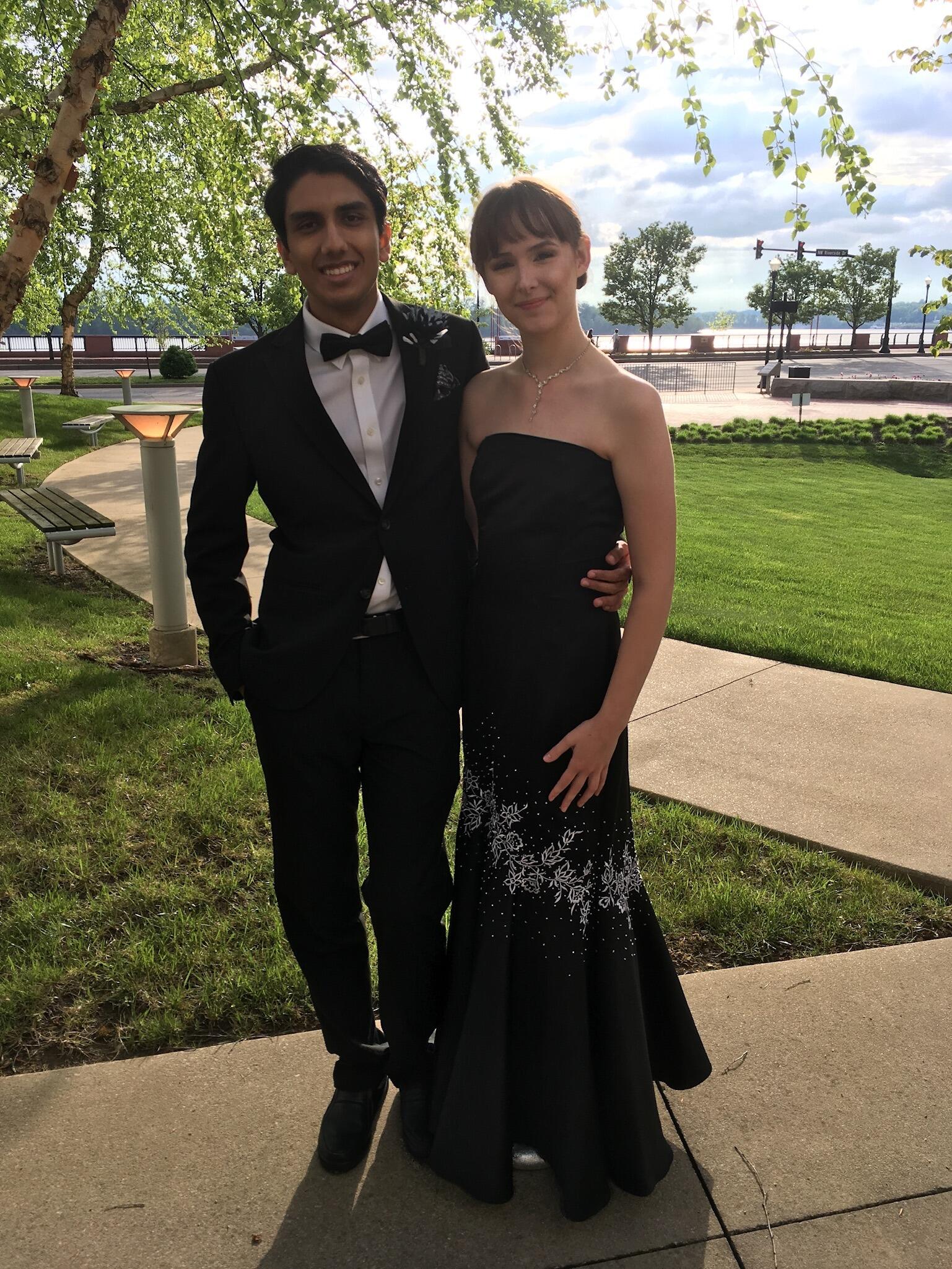 Our last prom. We both agreed that our first prom (junior year) had better vibes. Amul kept yelling at Morgan for deleting "ugly" photos. Morgan also likes to boast how THIS dress was $20.