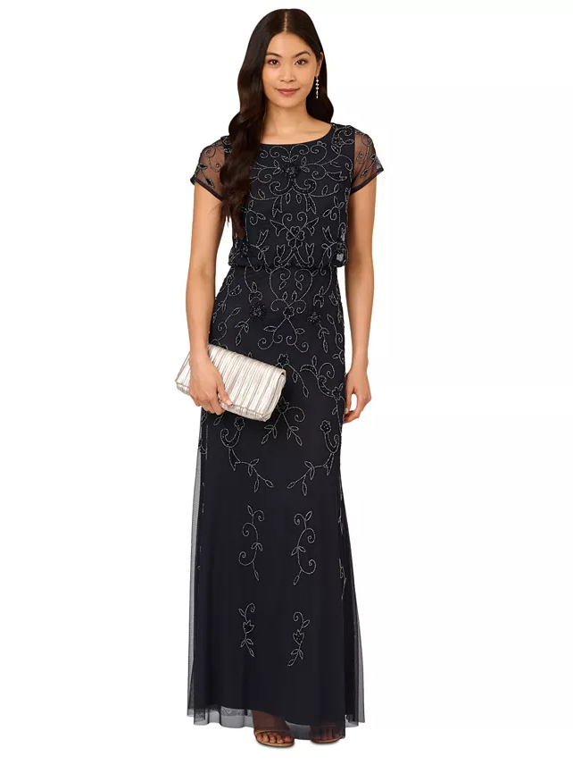 Black beaded maxi petite wedding guest dress for over 50s