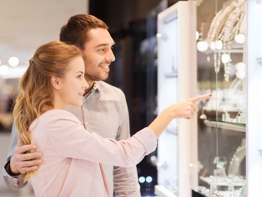 Couple jewelry shopping