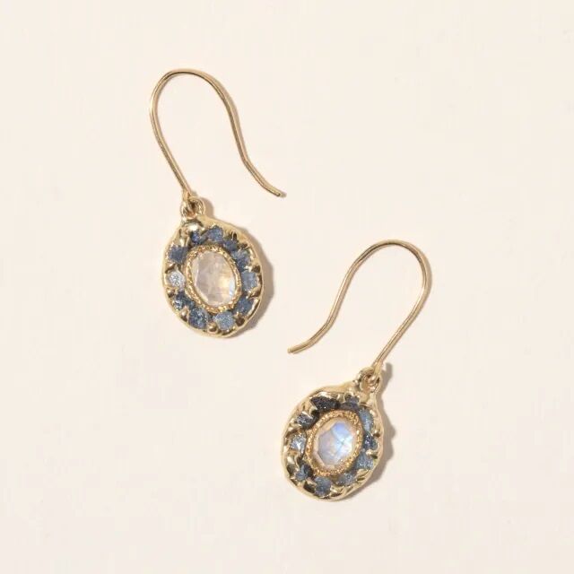 Sapphire and moonstone earring gift idea for 45th anniversary. 