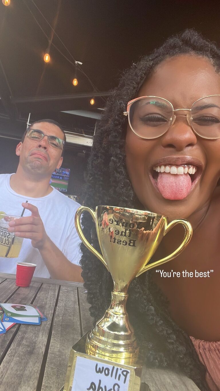 We love to go to bars and play cards. We bought this little trophy and gift it to the winner. 