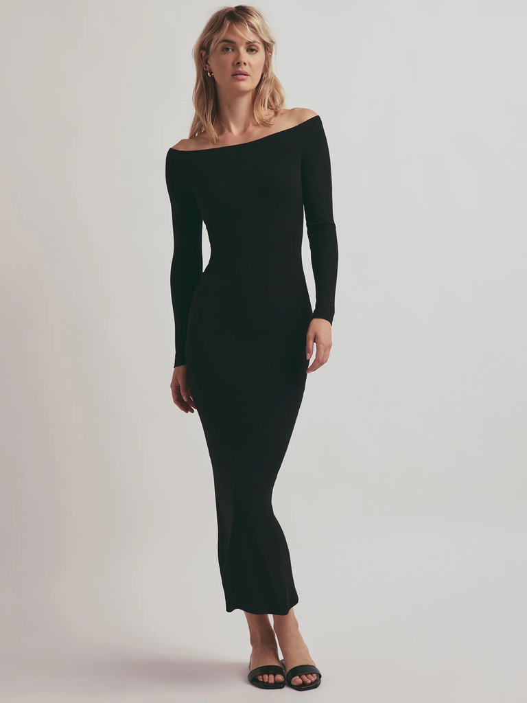 Favorite Daughter black long-sleeve rehearsal dinner sweater dress