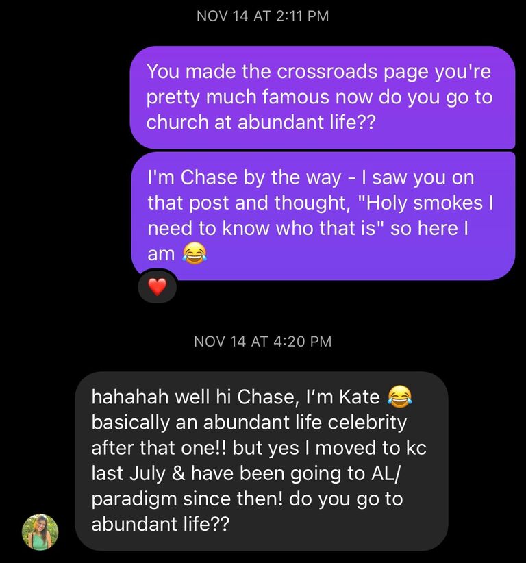 Kate and I had unknowingly been attending the same church for 6 months when she was posted in a video on the church instagram page. When I saw the video, I knew I needed to find out who she was.