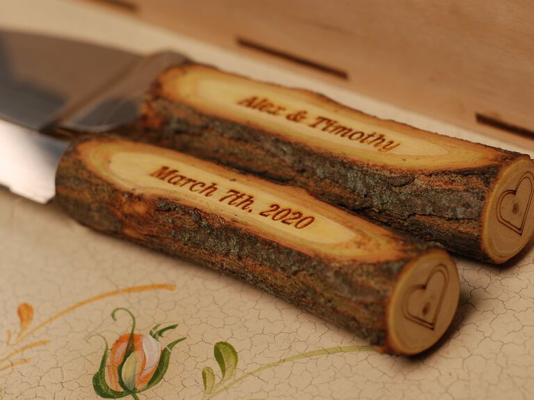 Customizable Wedding Cake Knife Set Rustic Personalized Cake