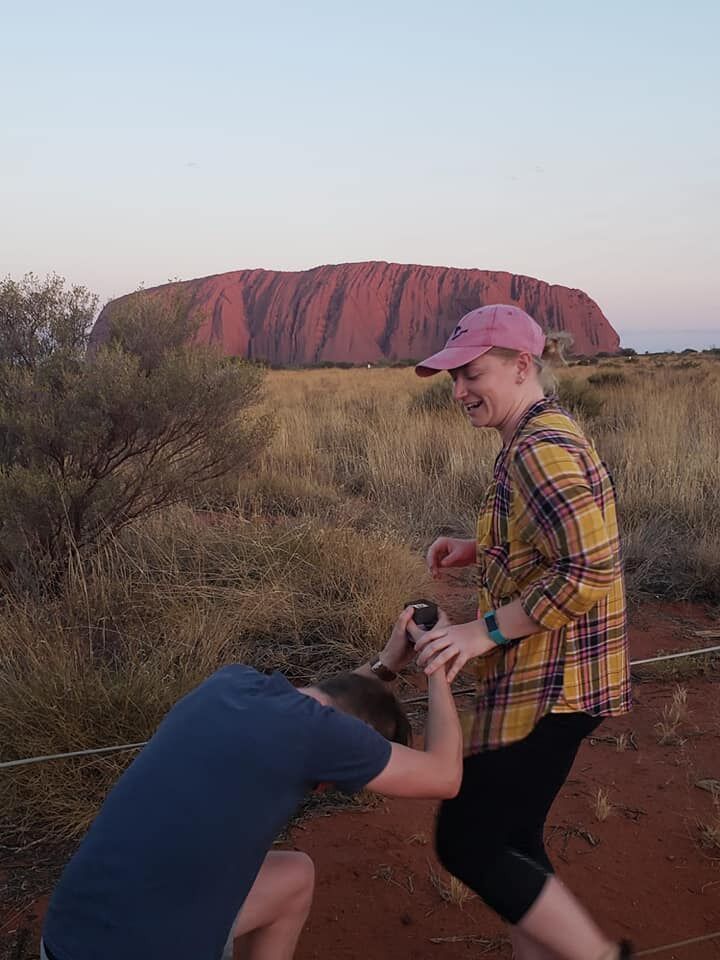 Matt asked Lizzi to marry him while visiting Uluru