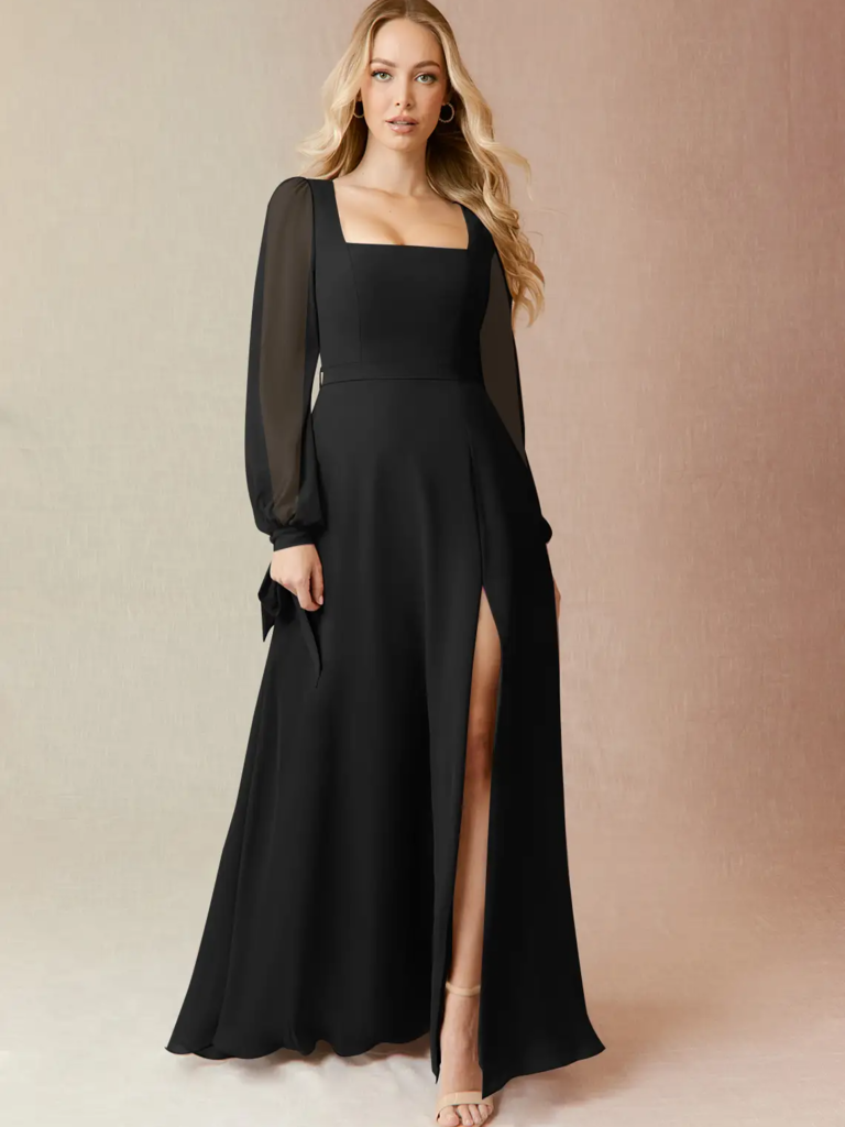 Azazie black long sleeve bridesmaid dress