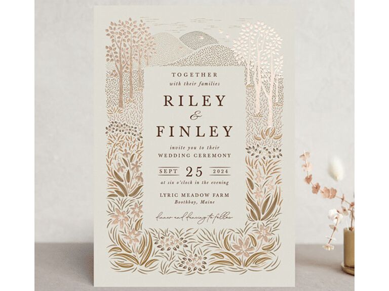 Gold metallic destination wedding invitation