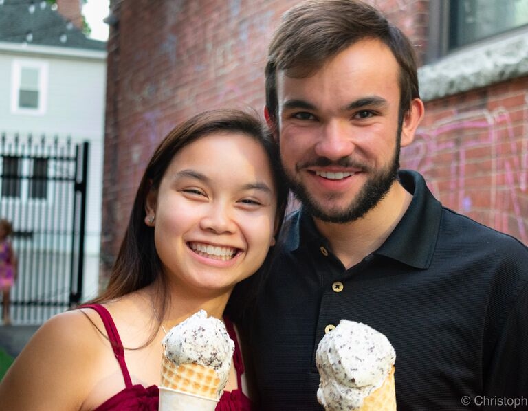 Emily and Chris frequent New City Microcreamery in Hudson. Emily's go-to is mint chocolate chip and Chris opts for the mocha chip. 