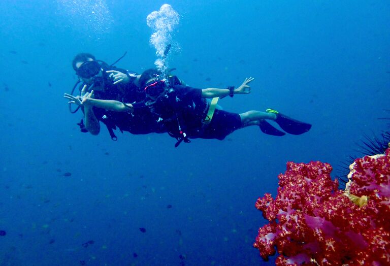 Diving as newly certified divers in Maui. 