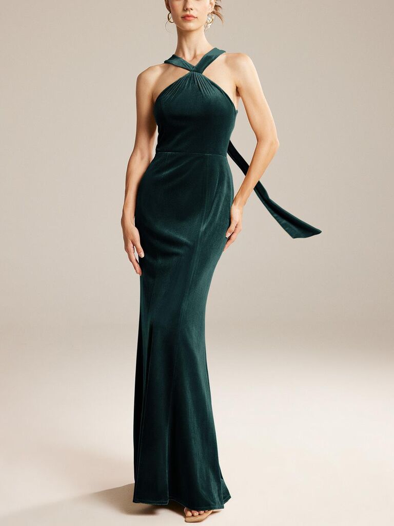 AW Bridal velvet mother-of-the-bride halter dress