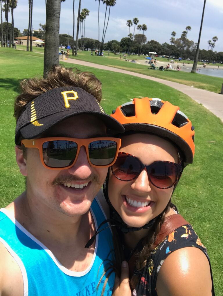 Rollerblading together around Mission Bay. 