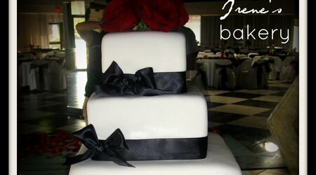 Two Tier Cake 50 - Gray & Black Fondant Stripes - Aggie's Bakery & Cake Shop