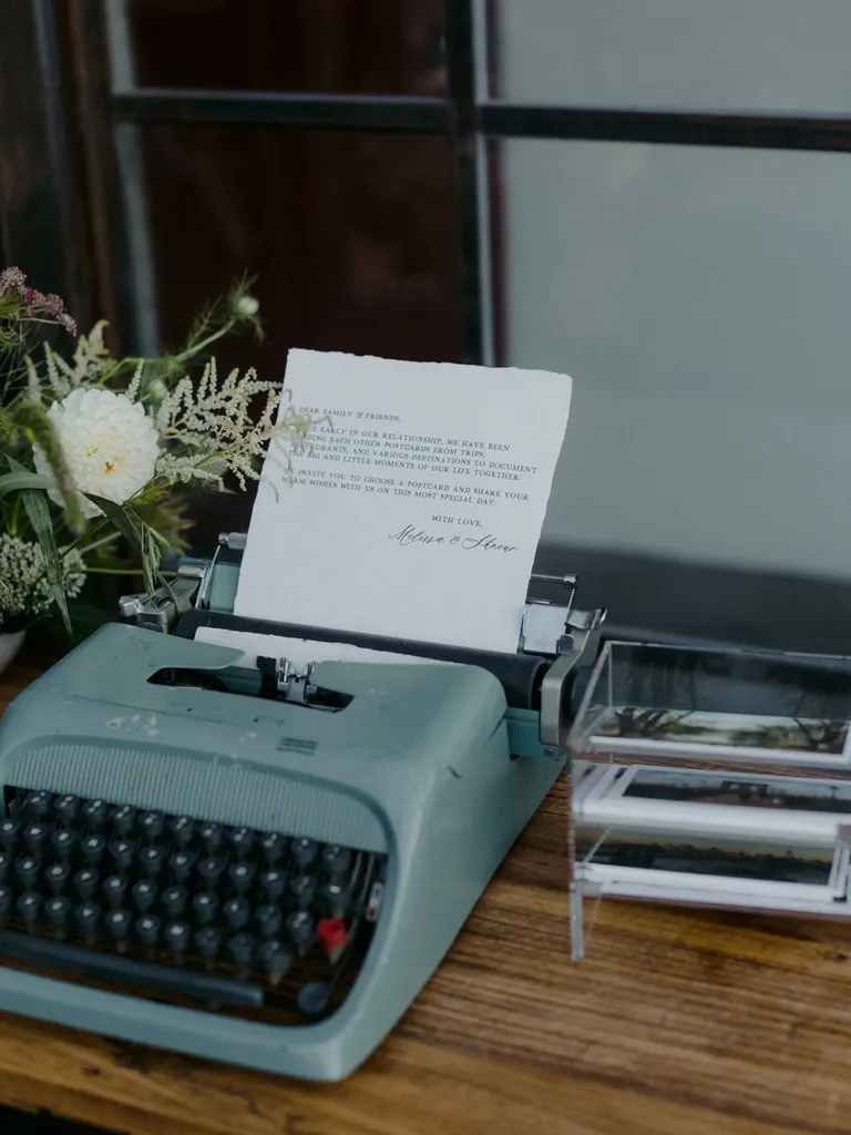 intage Typewriter Note From Couple, Postcard Guestbook for Guests