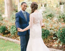 Bride and groom holding hands