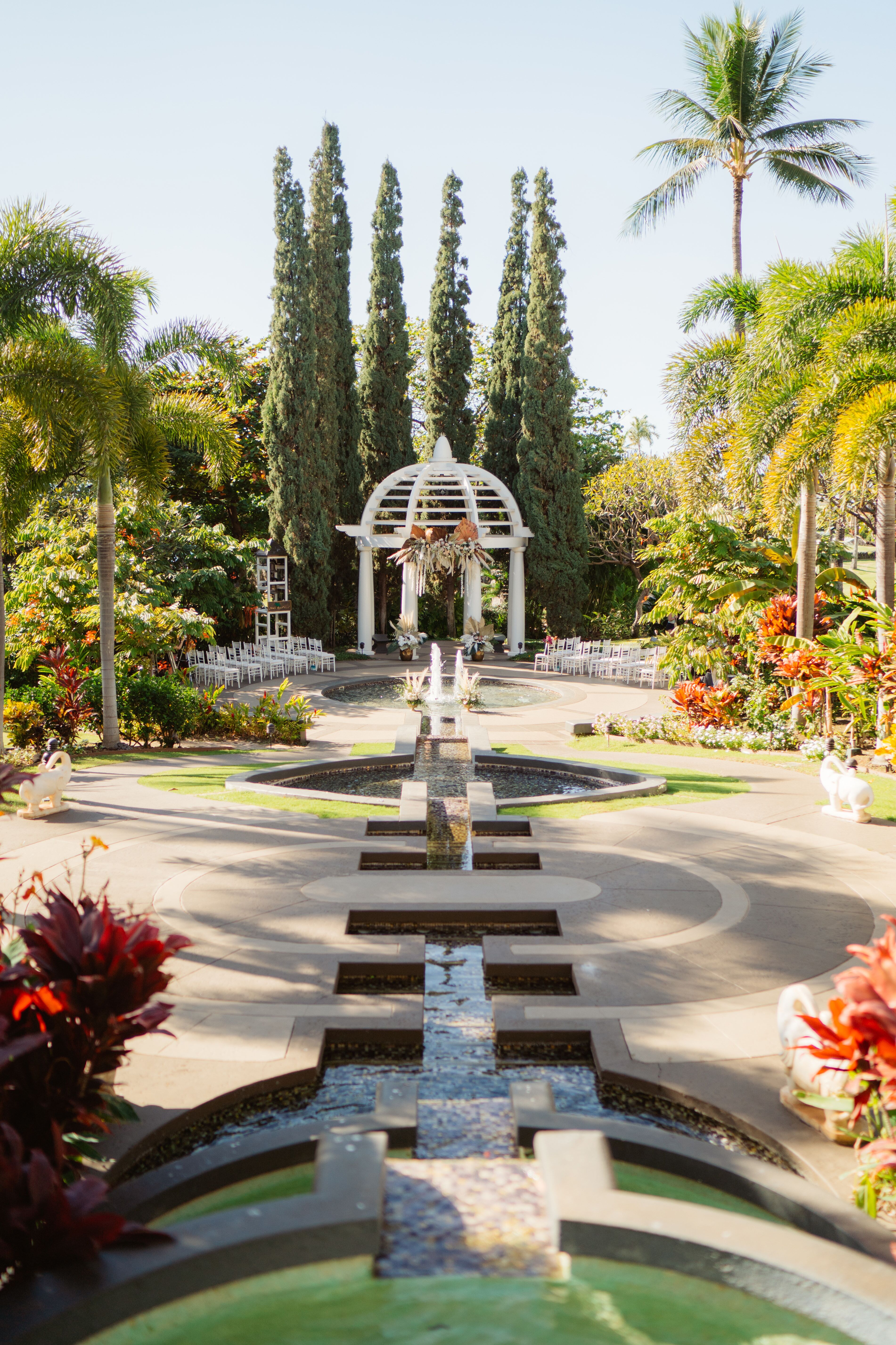 Tropical Gazebo wedding venue at Fairmont Kea Lani Maui with lush garden ceremony setup