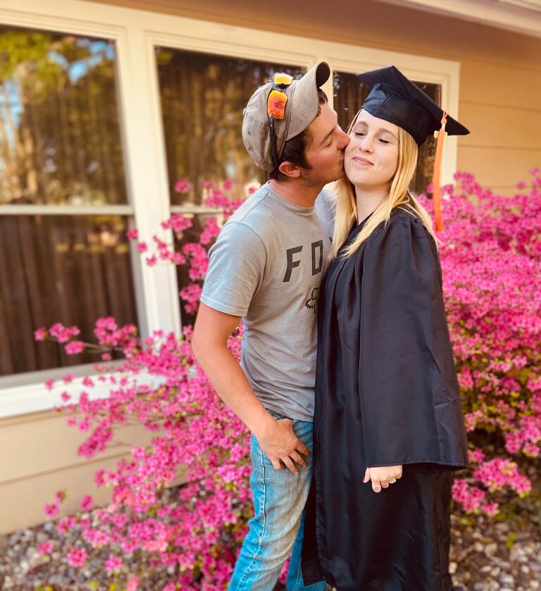 He graduated from welding school in 2018 and I graduated from college!