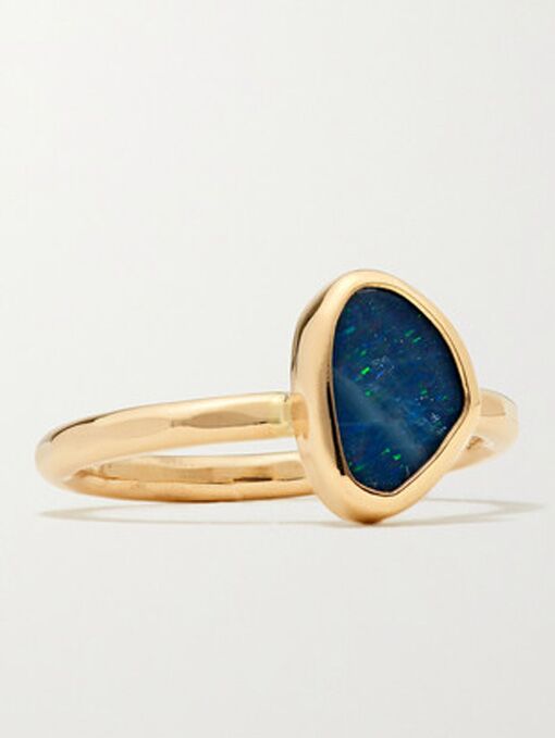 Gold bezel set opal engagement ring