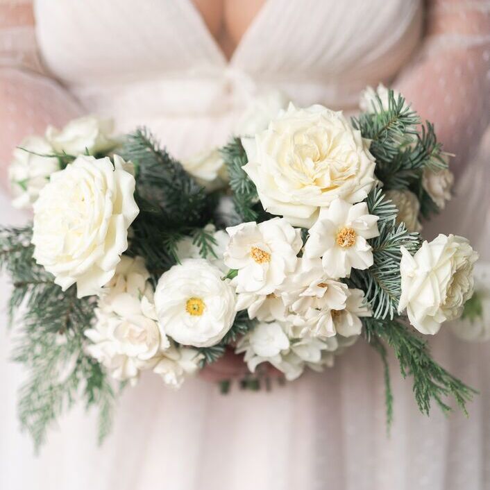 Neutral Winter Wedding Bouquet with Silk Flowers and Artificial