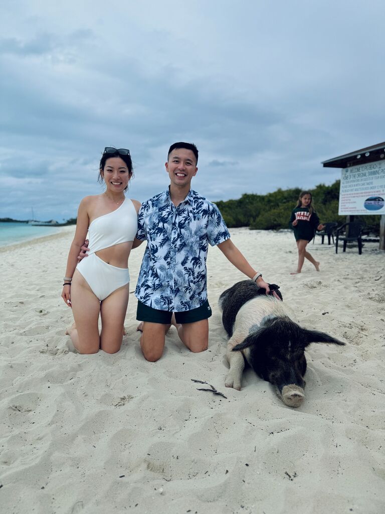 At Bahamas pig beach