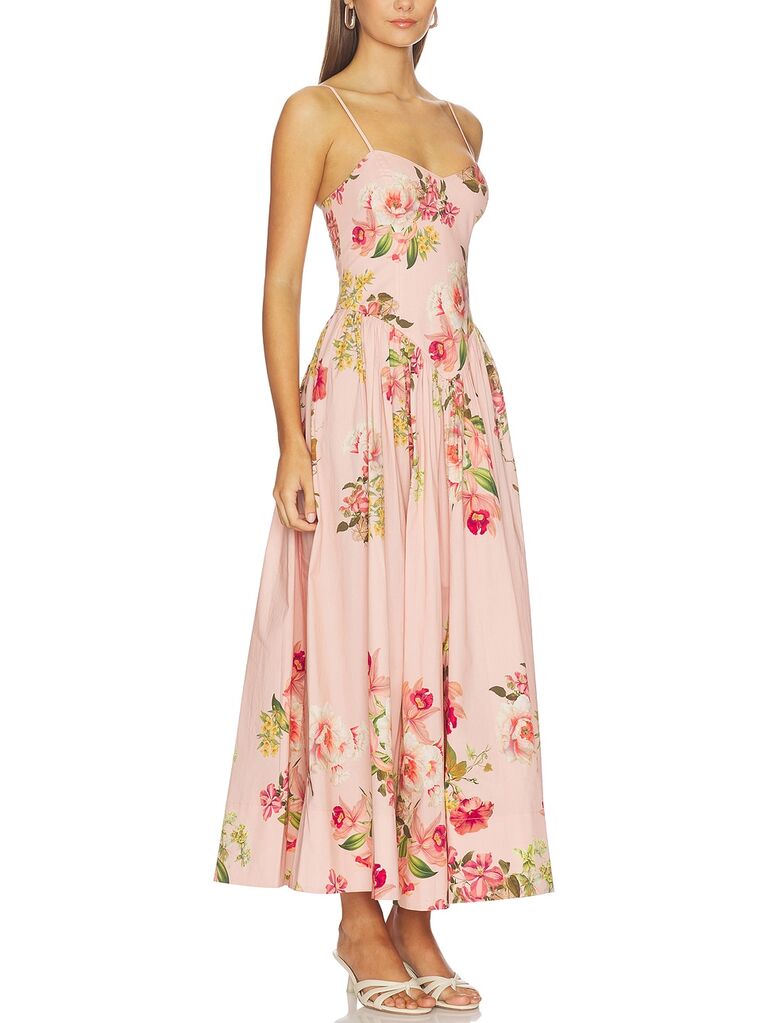 Hemant and Nandita peach floral summer wedding guest dress