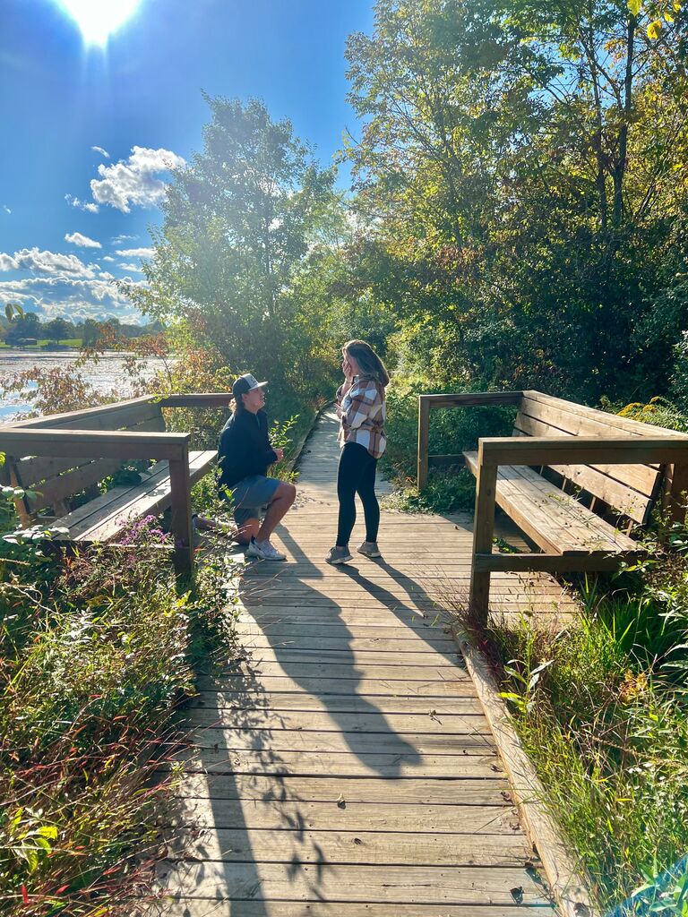 5 years later! Caleb convinced Sarah to go for a walk at Canoe Creek and he surprised her with the biggest question ever. Caleb knew how important Sarah's grandmother was to her and wanted her to be part of the big day. Caleb had Sarah's grandmother pick out the ring and she did great!