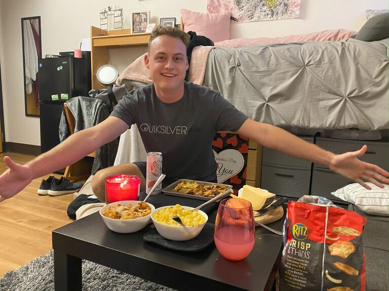 Valentine's Day in Kiley's dorm at U of A! Steven and Kiley made homemade gnocchi, potato skins, and mac 'n cheese, a gourmet meal for a communal dorm kitchen! 
