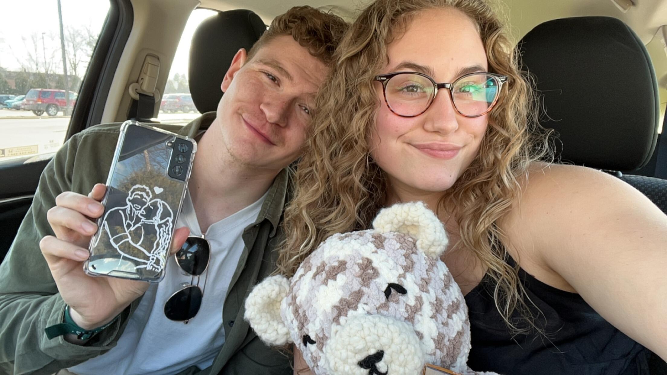 Valentine's Day! Caleb made a teddy bear and Lily made the phone case, the sweetest gifts ever <333