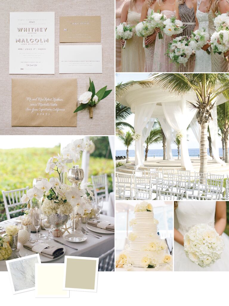 Elegant white monochrome beach wedding theme