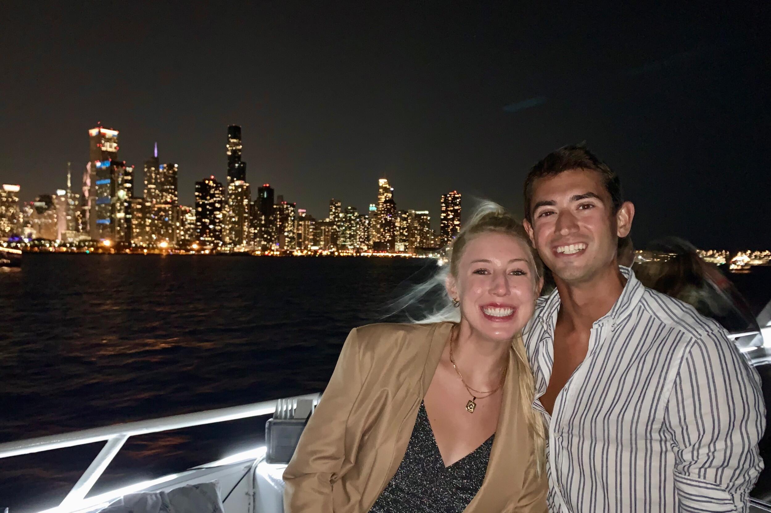 At a friend's birthday on a boat in Lake Michigan. Romantic!
