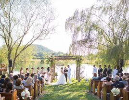 Outdoor backyard military wedding ceremony