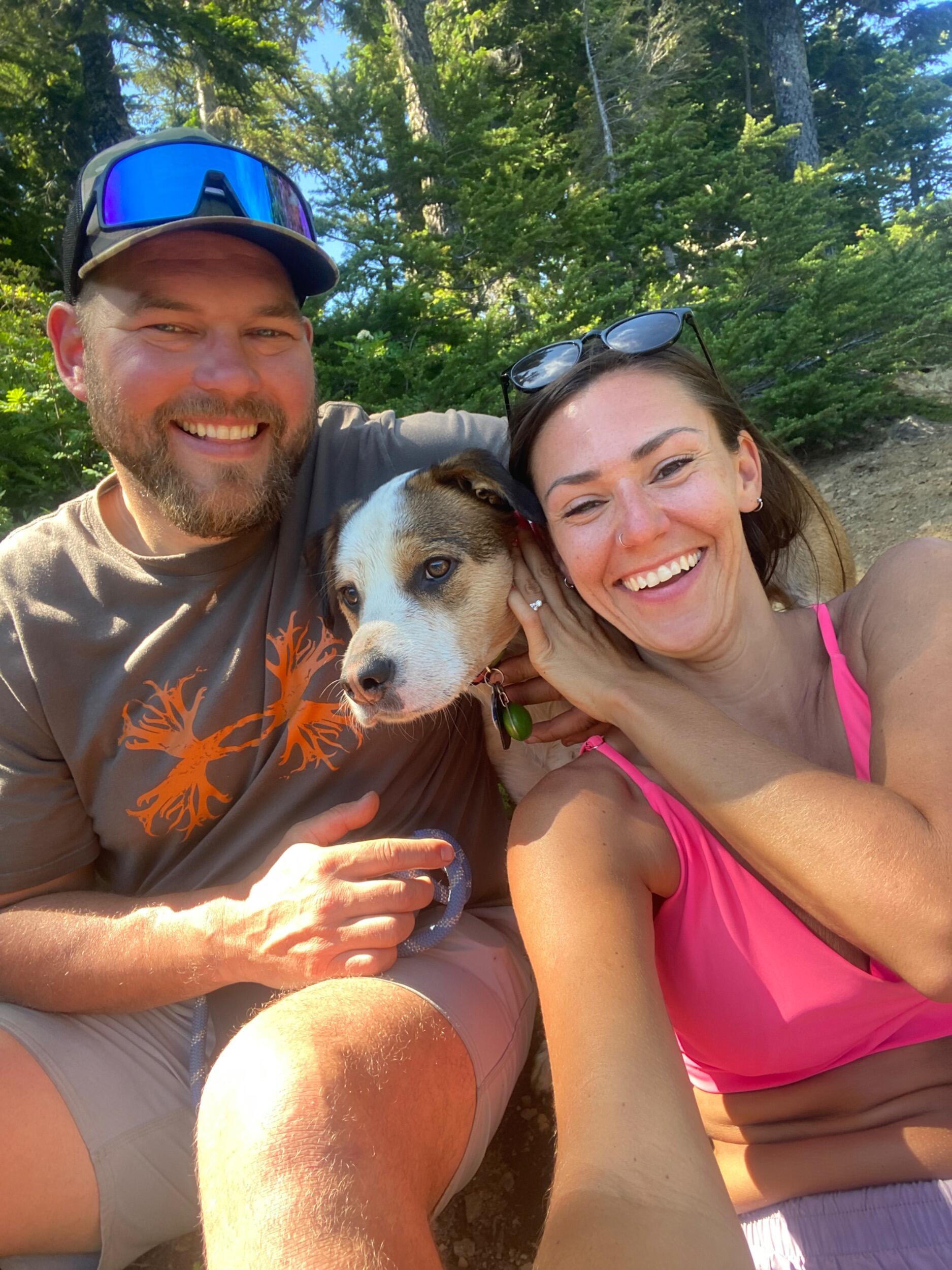 Another backpacking adventure to Chain Lakes ended up being a very special one.  In the exact same spot where he told her he loved her, he asked her if she would spend the rest of her life with him.  He couldn't get out any words but between the happy tears and shiny proposition, she said, "YES!"  Here we are now!