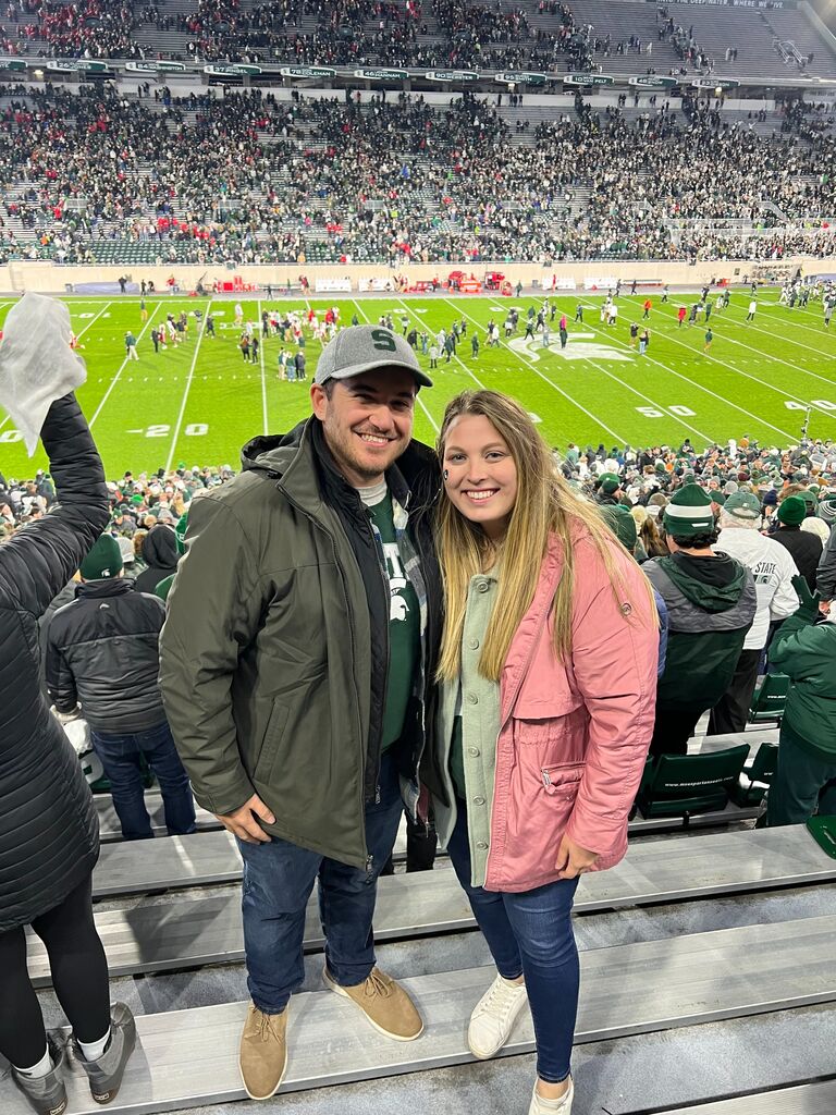 On the weekends you can find them cheering for the Spartans. Andrew has season football tickets and over the years they have watched and attended many games together. GO GREEN!