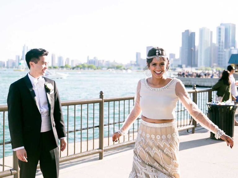 Bride wearing vintage-inspired Indian wedding dress