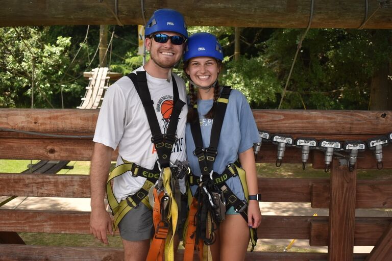 Cason is very adventurous and loves to encourage Sophie to try new things ... Sophie is usually pretty hesitant, but ends up having a blast :) Like this high ropes course and zip line!!