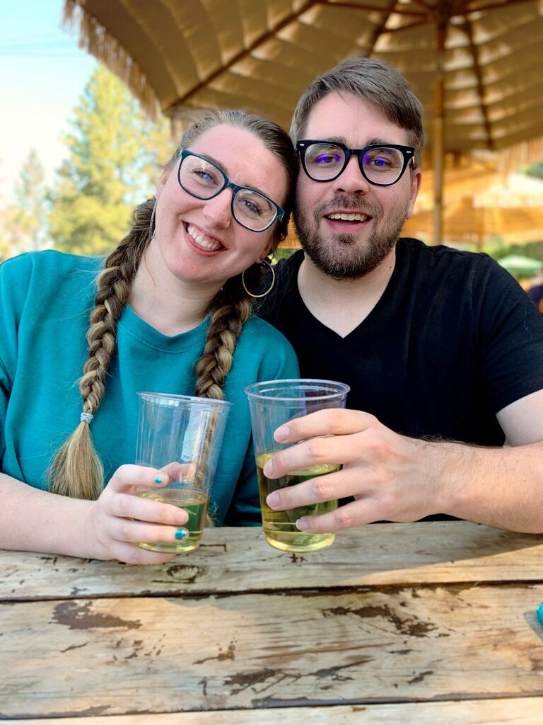 Drinking apple cider on the west coast.