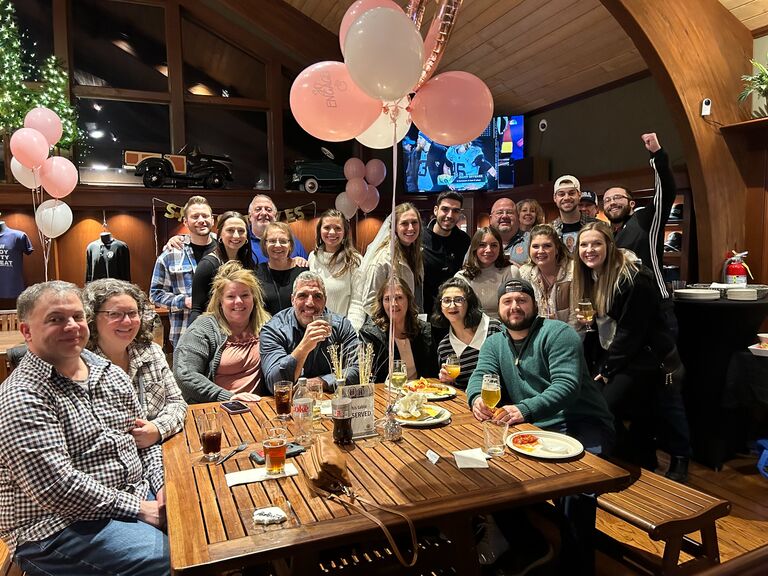 Surprise engagement party at the location of Nick and Hannah's first date, Hamburg Brewing Company