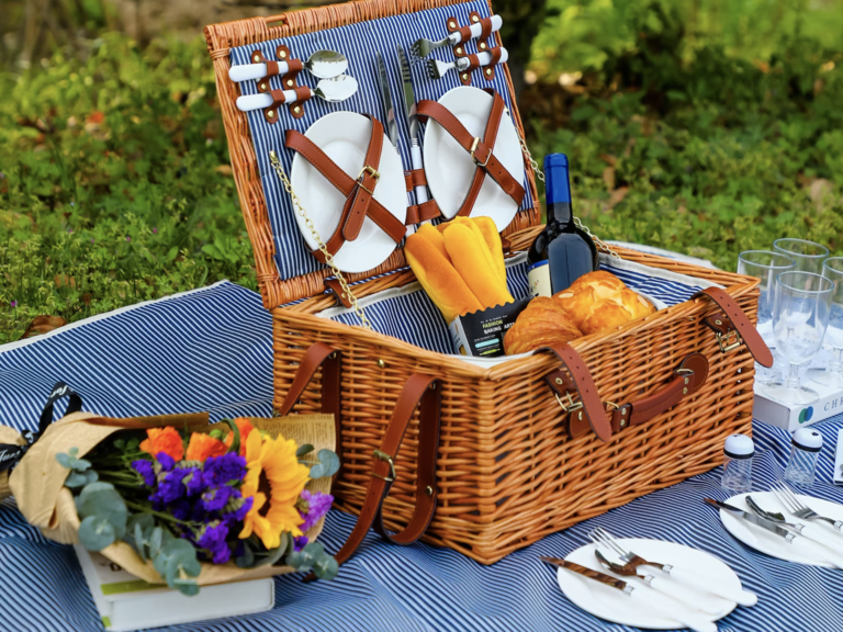 Hand woven wicker picnic basket for couples gift