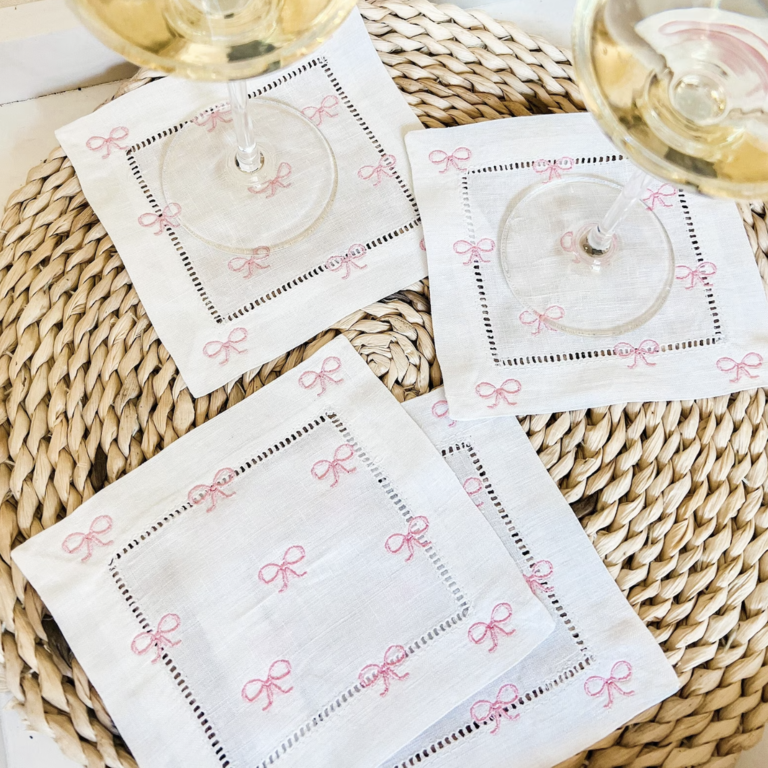 Embroidered cocktail napkins engagement gift idea from best friend