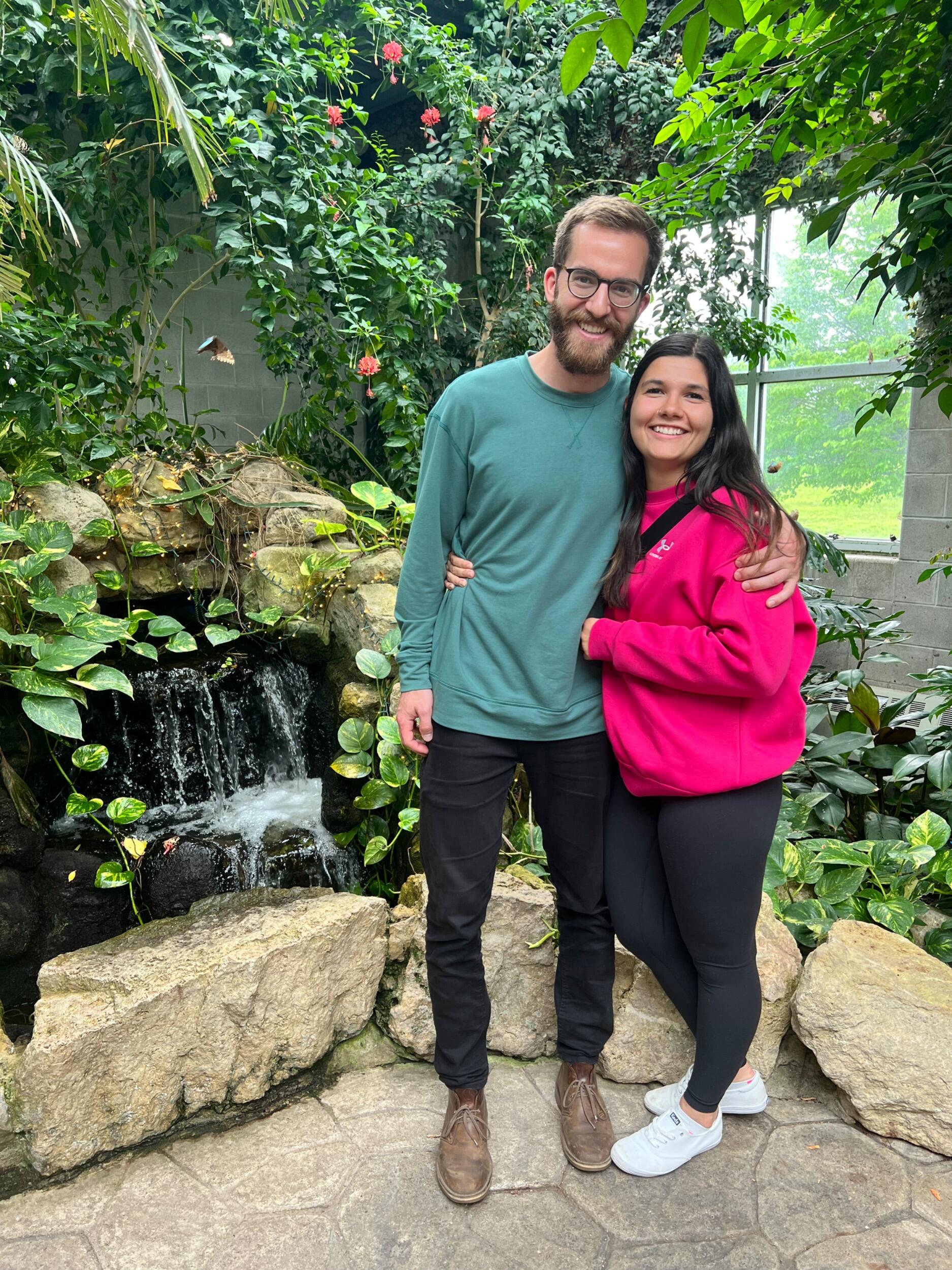 Celebrating 7 months together at the Butterfly Conservatory. James was desperate for any butterfly to be his friend and land on him.