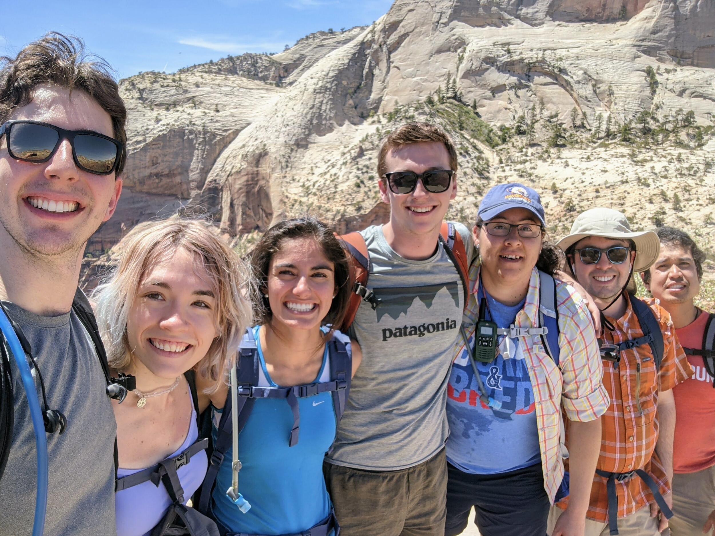 Ben, Katlyn, and our friends Megan, Nathan, Blanca, Matthew, and Erik on our group expedition to Zion National Park.