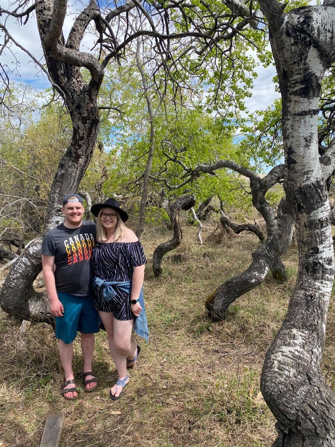 This is where I learned to take a few photos for the first time with Natasha's fancy camera, at the Crooked Bush! The coolest looking trees around!!